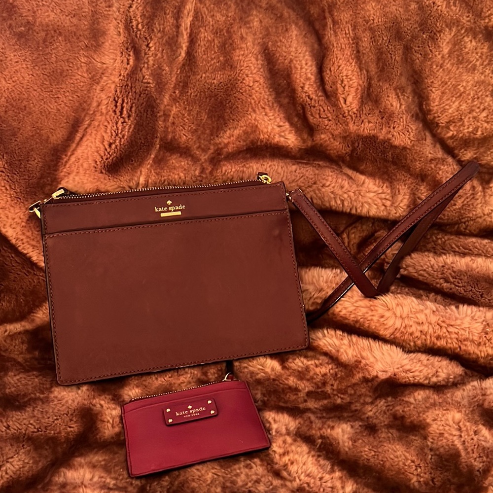 Kate Spade Crossbody purse-burgundy color, comes with coin/card wallet.like new